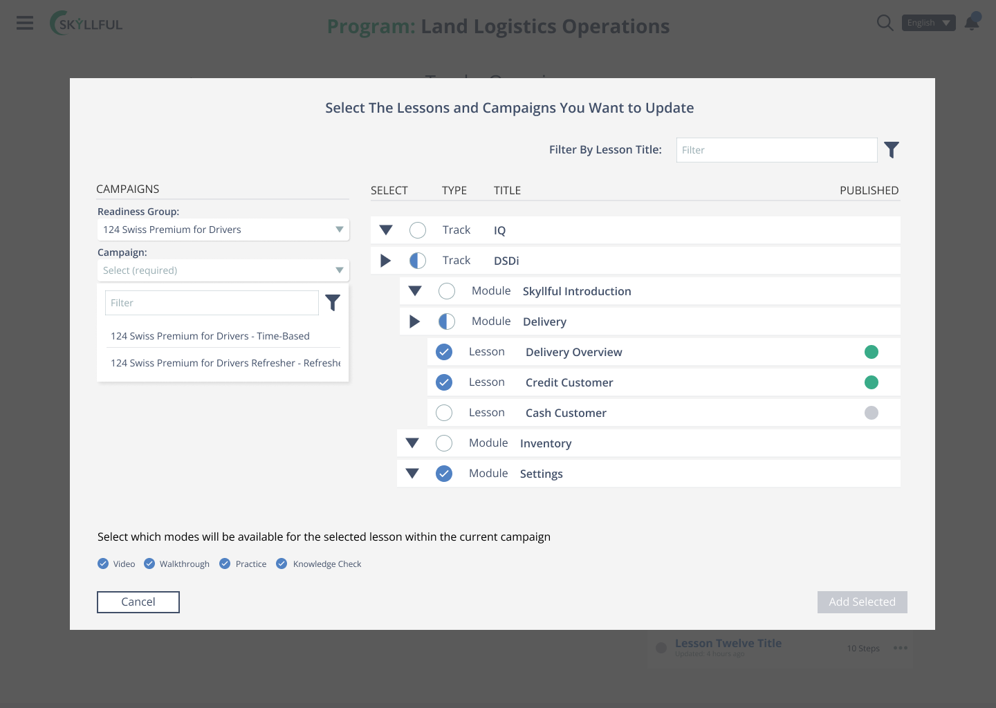 Add Lessons to Campaigns - Select Campaign-1