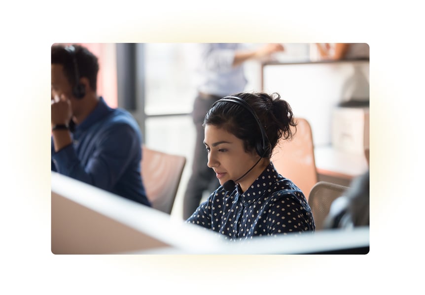 Call center employee on phone