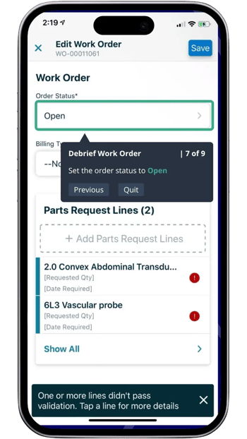 ServiceMax mobile screen