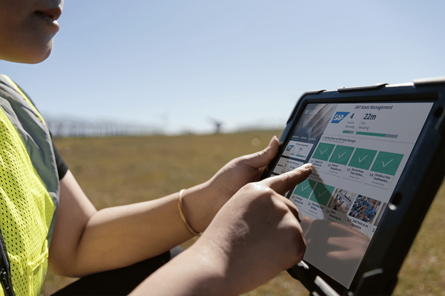Frontline worker using Skyllful app on tablet