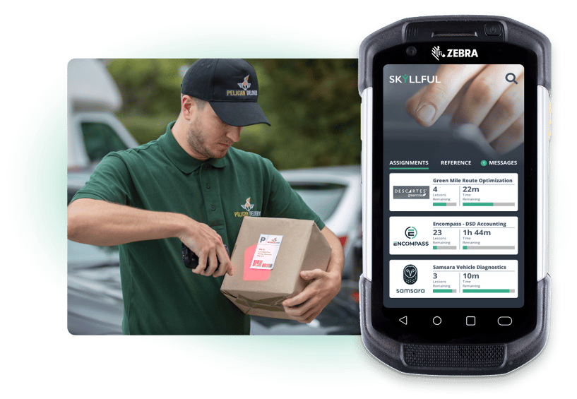 Collage of Zebra Scanner with Skyllful and Delivery Man