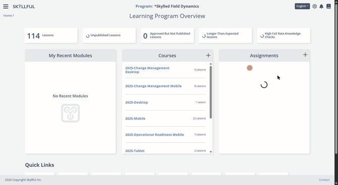 Opening a Learning Program in Skyllful Studio, first from the Learning Programs panel and then through the main menu.