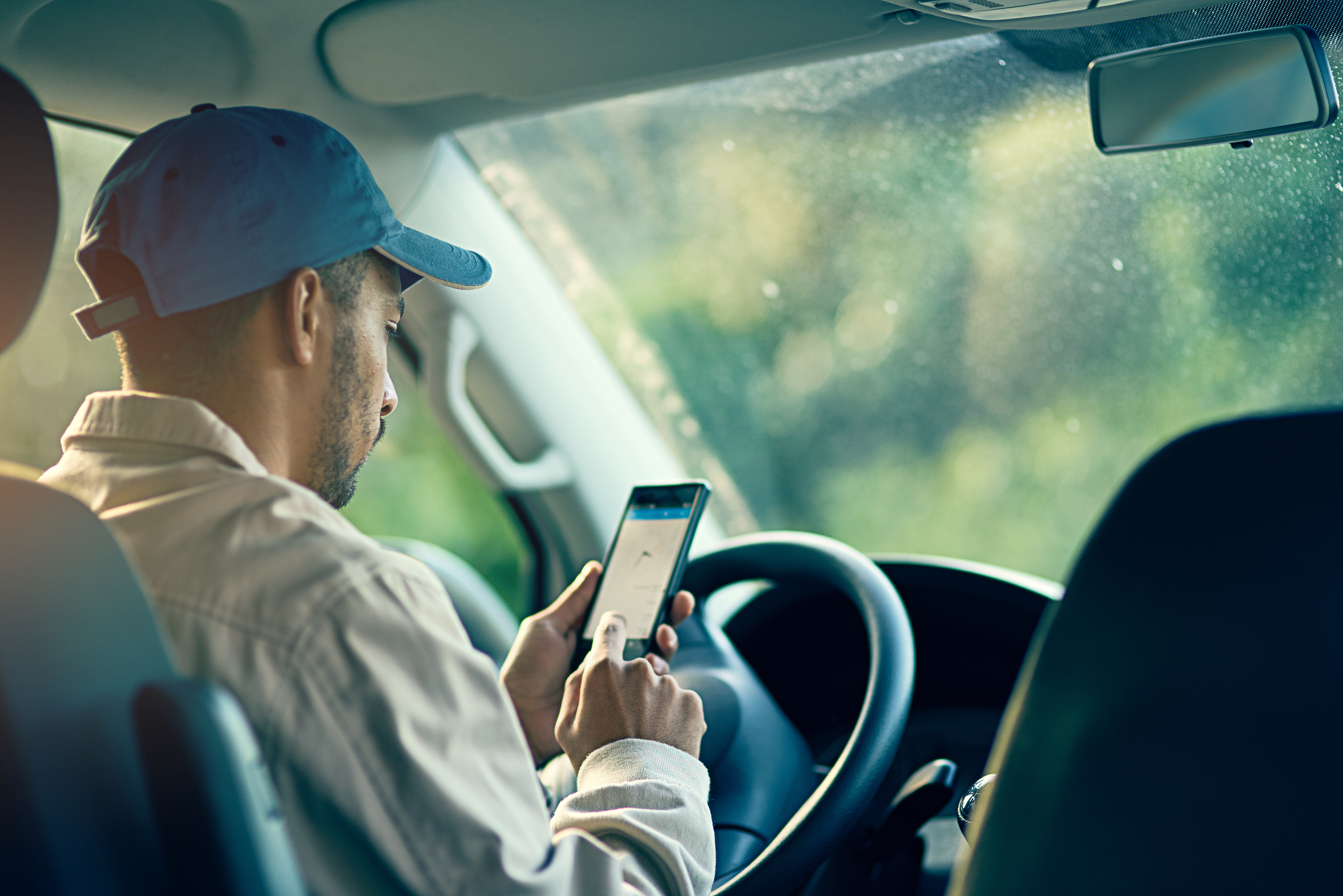 Delivery driver on phone