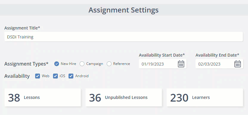 Animated demo of restricting an assignment to a specific device type in Skyllful.