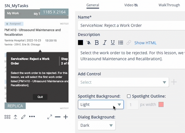 Animated demo of adjusting a prompt's spotlight background and outline in Skyllful Studio.