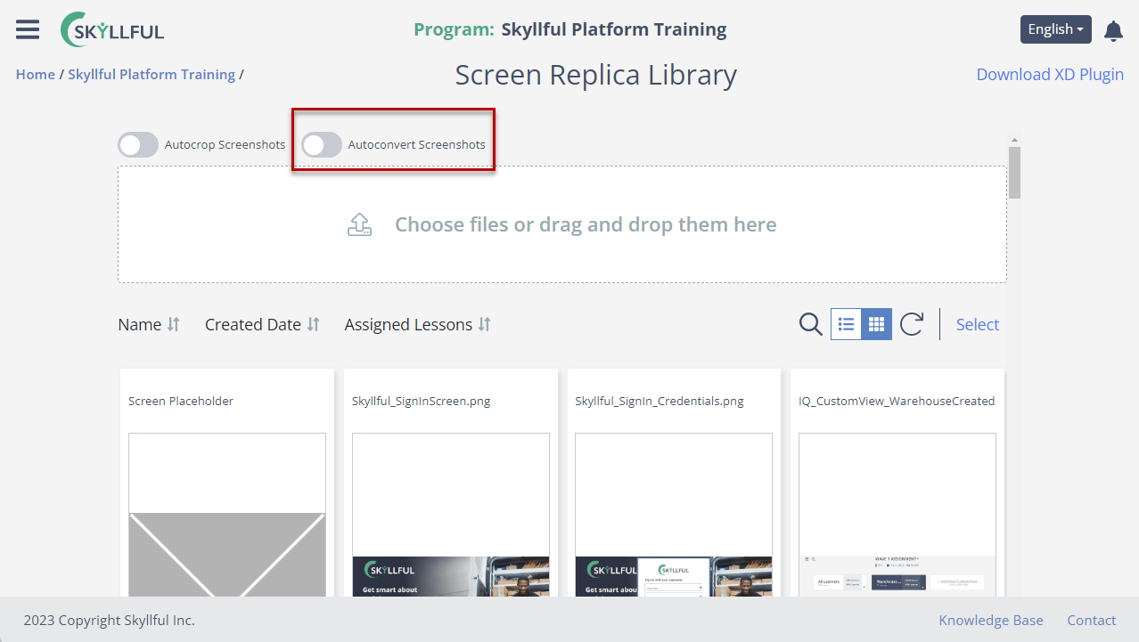 The Screen Replica Library autoconvert toggle in Skyllful Studio.