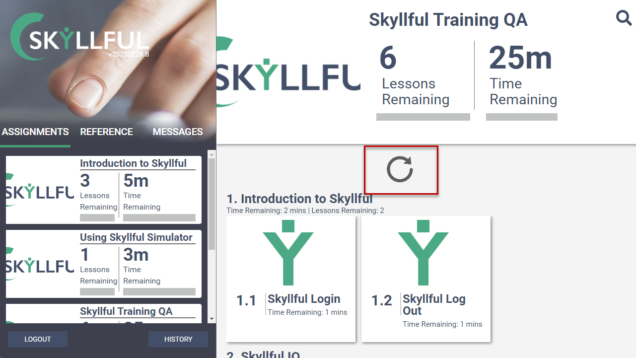 Pull to refresh on the module details screen in the Skyllful Simulator.