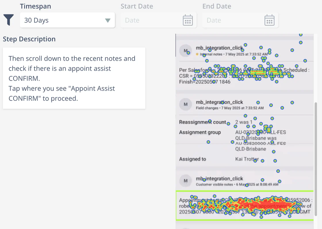 The improved Skyllful Heatmap Analytics view with time-based filtering, correct-action context, and instructional text.