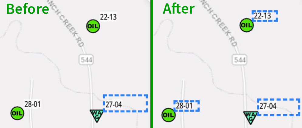 Before and after comparison showing Enhanced Text Detection identifying the value 22-13 on a low-quality screenshot.