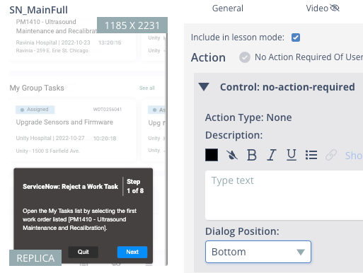A no-action-required prompt anchored relative to the viewing window in Skyllful Studio.