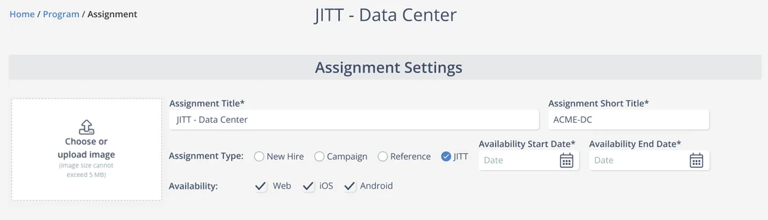 The Assignment Settings page in Skyllful Studio showing JITT as a fourth assignment type, with the Learners tab listing multiple due dates per Learner.