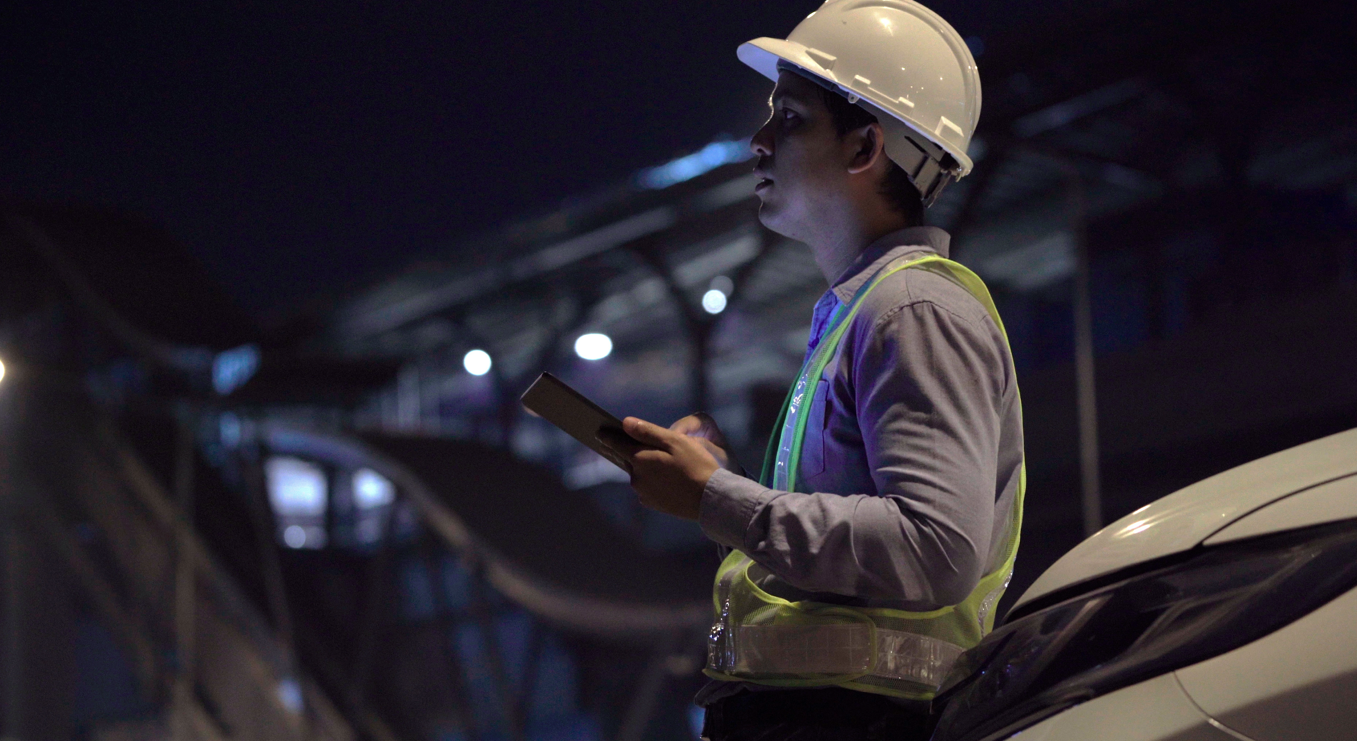 Field service worker at night