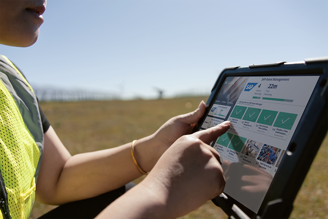 Frontline worker using Skyllful app on tablet